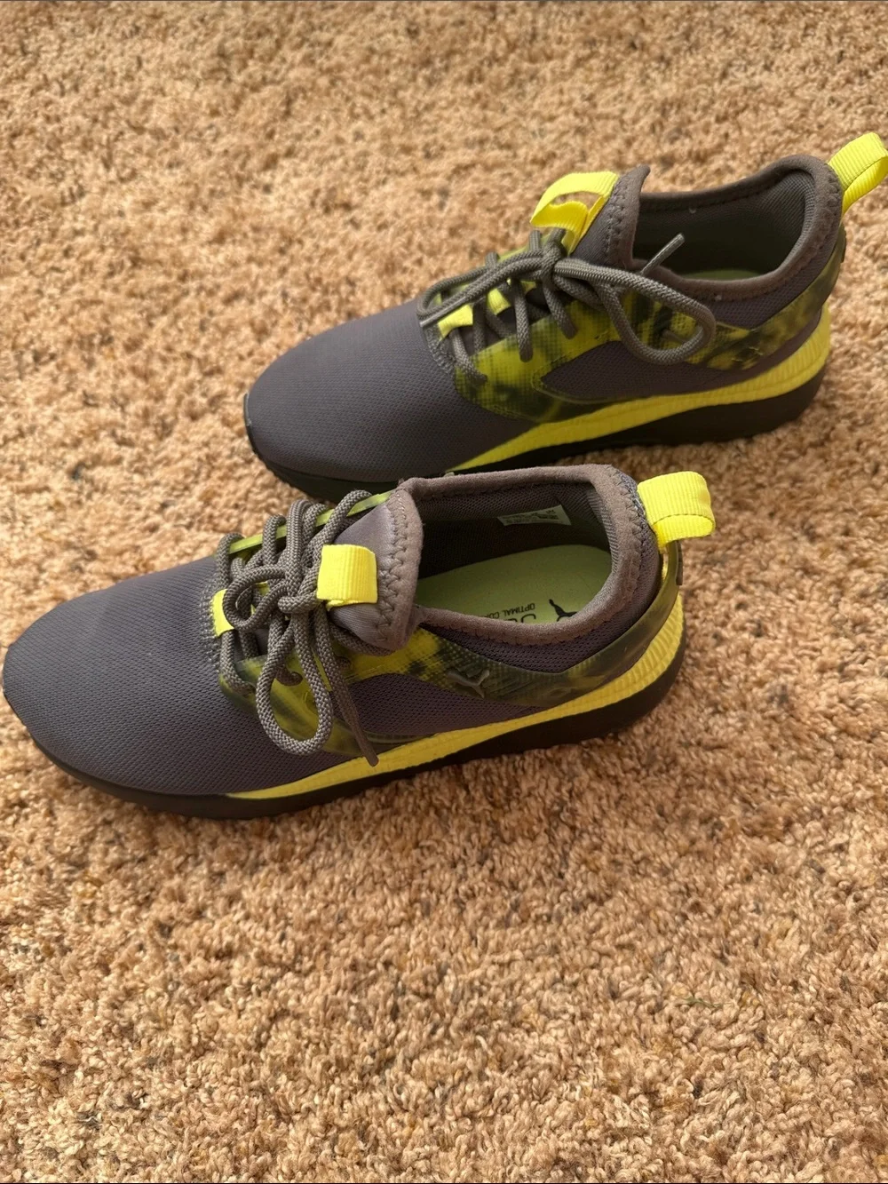 PUMA Pacer Next Excel Tech Sneakers Youth 4 Gray Neon Green Like New